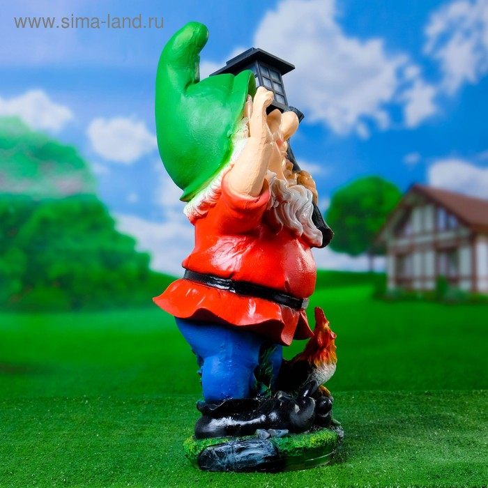 Садовый фонарь  Садовый фонарь "Гном с фонарем и петухом" 31х23х56см