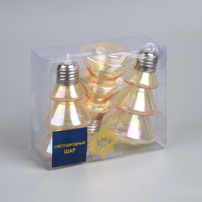 Набор елочных шаров Набор елочных шаров "Елки-конусы", d=10х6 см, 3 LED, 3 шт, батарейки AG13x9 (нет в комплекте), свечение тёплое белое