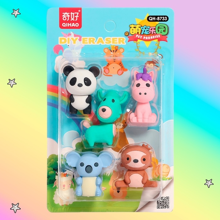 Игровой набор ластиков «Зверушки», 5 шт., МИКС Игровой набор ластиков «Зверушки», 5 шт., МИКС