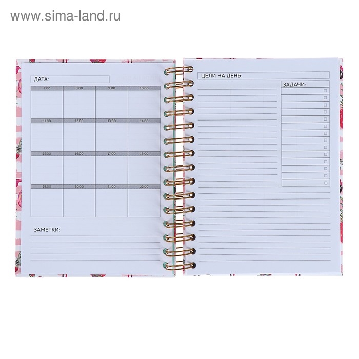 Ежедневник недатированный А5, 120 листов «Фламинго», золотая евроспираль, УФ-лак на обложке Ежедневник недатированный А5, 120 листов «Фламинго», золотая евроспираль, УФ-лак на обложке
