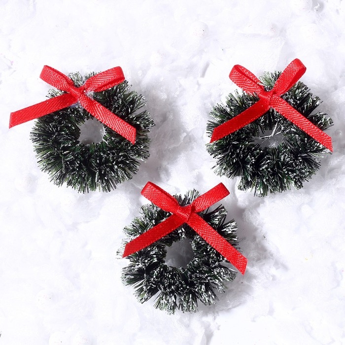 Декор &laquo;Венок с бантиком&raquo;, набор 3 шт., размер 1 шт. &mdash; 3 см, цвет тёмно-зелёный