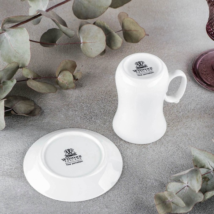 Кофейная пара фарфоровая Wilmax, 2 предмета: кружка 120 мл, блюдце d=10,2 см, цвет белый Кофейная пара фарфоровая Wilmax, 2 предмета: кружка 120 мл, блюдце d=10,2 см, цвет белый