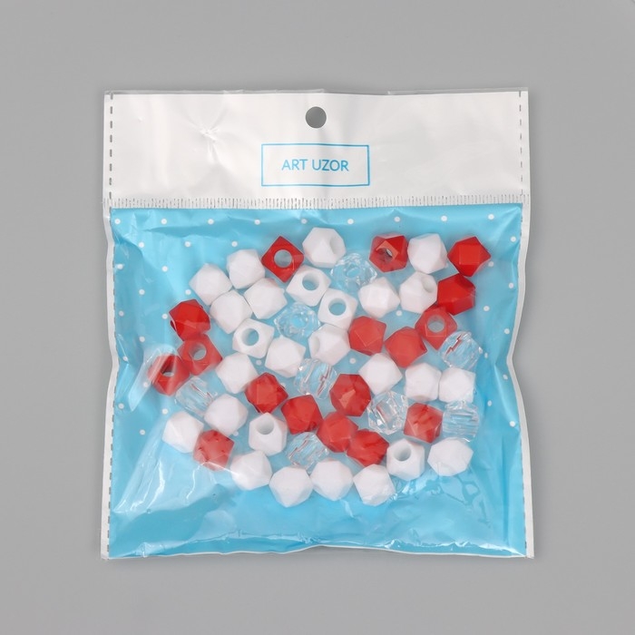 Бусины пластик Бусины пластик "Кристалл многогранник. Красный, белый, прозрачный" набор 30 гр 1х1х1 см