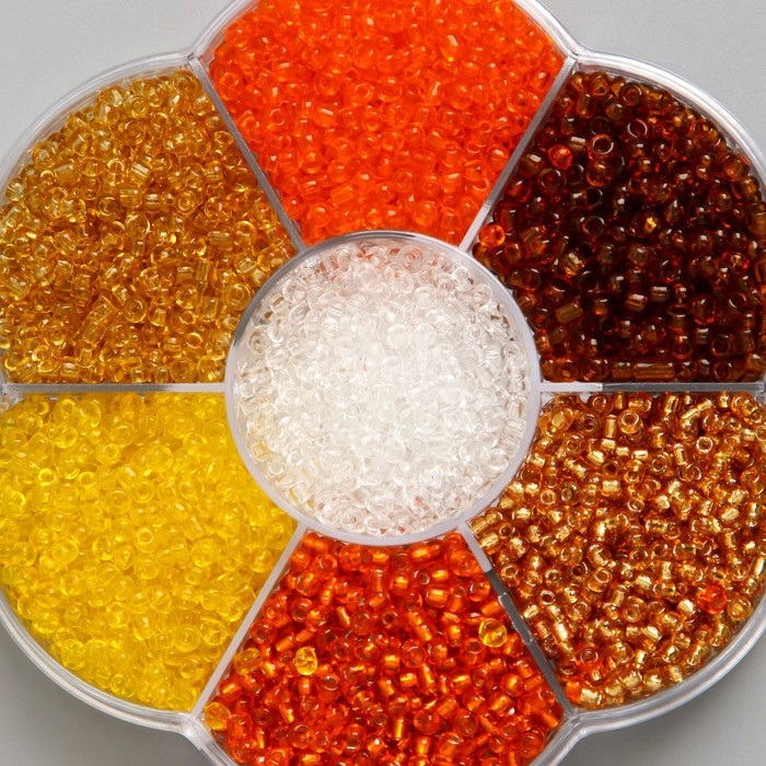 Бисер стекло 12/0 в цветке  Бисер стекло 12/0 в цветке "Земля" цветной прозрачный 7 цветов х 8  гр 8,2х8,2х2 см