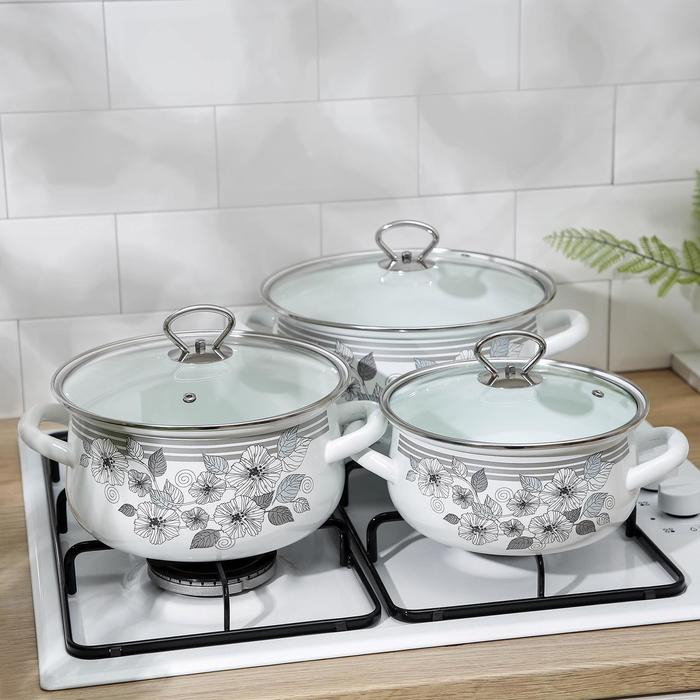 Набор кастрюль «Серебро-1 Экстра», 3 предмета: 2 л, 3 л, 4 л, крышки, индукция