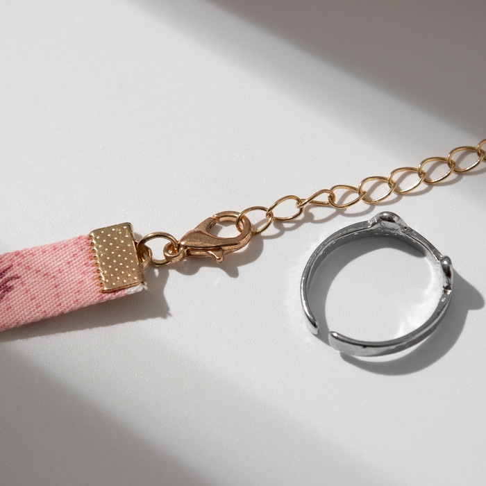 Набор 2 предмета: кольцо, чокер «Япония» милый, цвет бело-розовый в серебристо-золотом металле, 30 см Набор 2 предмета: кольцо, чокер «Япония» милый, цвет бело-розовый в серебристо-золотом металле, 30 см