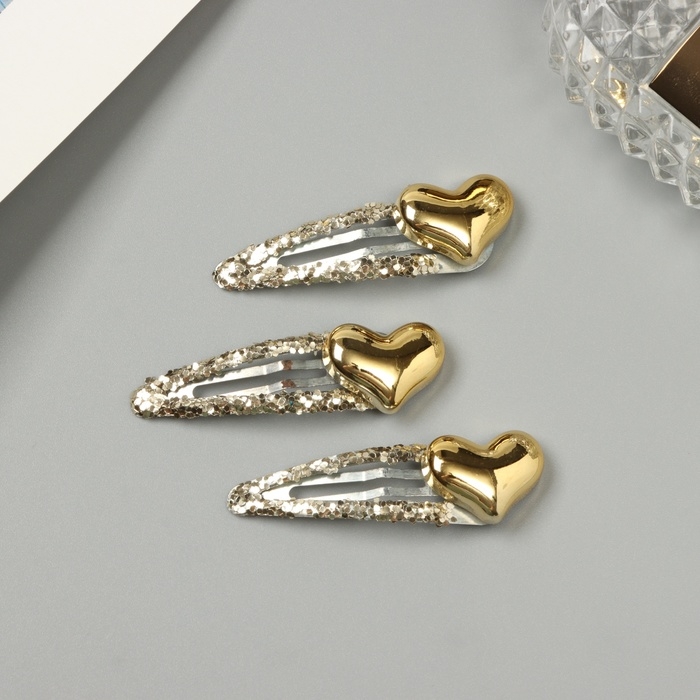 Невидимка для волос Невидимка для волос "Агата" (набор 3 шт) сердце, 5 см, золото