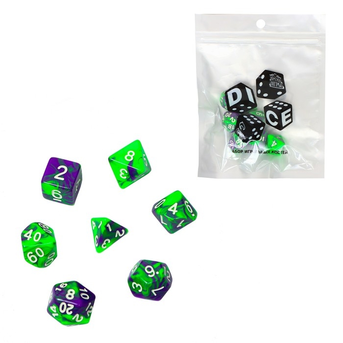 Набор кубиков для D&D (Dungeons and Dragons, ДнД)  Набор кубиков для D&D (Dungeons and Dragons, ДнД) "Время игры. Нефрит", серия: D&D, 7 шт