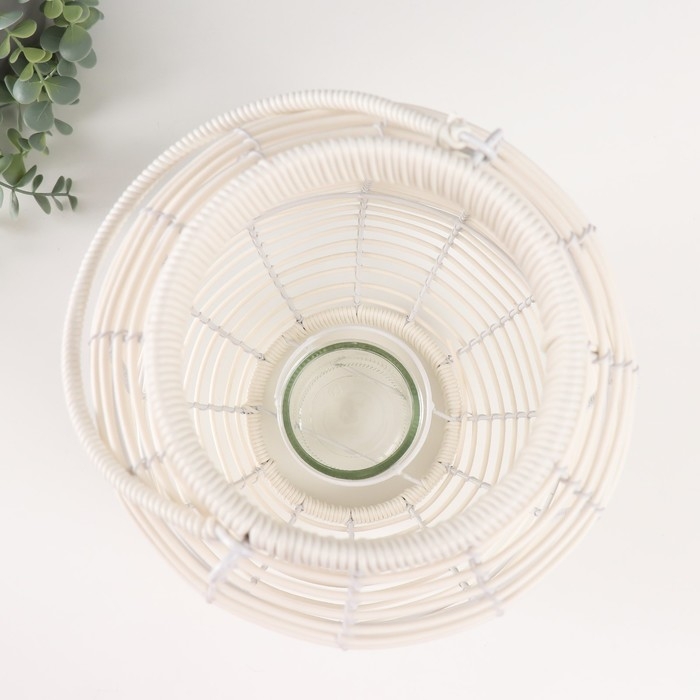 Подсвечник металл, PVC Подсвечник металл, PVC "Фонарик. Плетёнка" белый 39х25х25 см