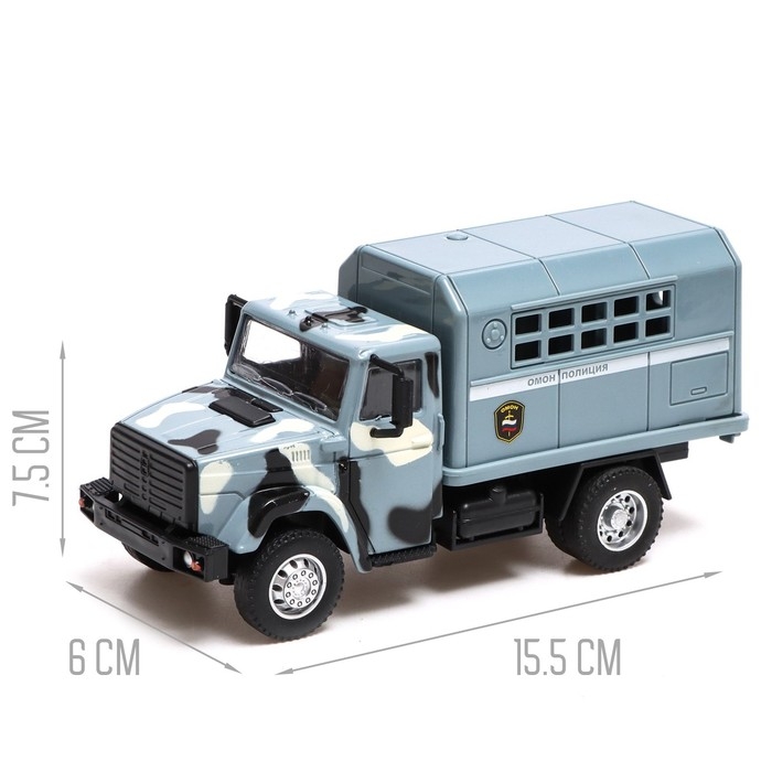 Грузовик металлический «ЗИЛ «Омон», инерция, масштаб 1:43, подвижные детали кузова Грузовик металлический «ЗИЛ «Омон», инерция, масштаб 1:43, подвижные детали кузова