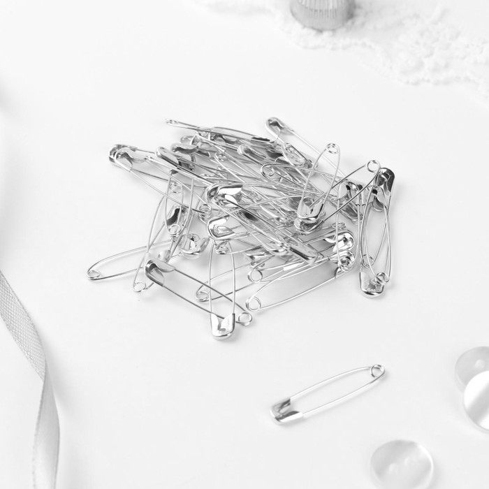 Булавки английские, 32 × 5 мм, 50 шт, цвет серебряный Булавки английские, 32 × 5 мм, 50 шт, цвет серебряный