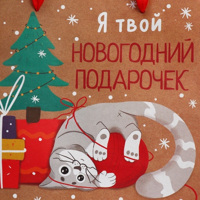 Пакет подарочный новогодний крафтовый квадратный «Подарочек», 22 х 22 х 11 см, Новый год Пакет подарочный новогодний крафтовый квадратный «Подарочек», 22 х 22 х 11 см, Новый год