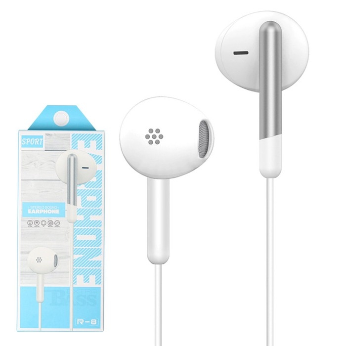 Наушники R-8, проводные, вкладыши, микрофон, 1 м, Jack 3.5 мм, белые Наушники R-8, проводные, вкладыши, микрофон, 1 м, Jack 3.5 мм, белые