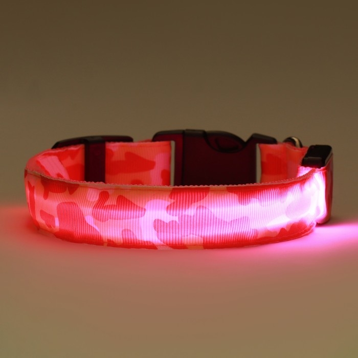 Ошейник с подсветкой Милитари 3 режима свечения размер М, ОШ 32-50 х 2,5 см розовый
