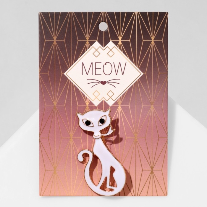 Брошь «Кошка» мур-мур, цвет белый в золоте Брошь «Кошка» мур-мур, цвет белый в золоте