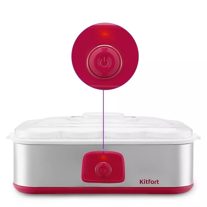 Йогуртница Kitfort КТ-6098, 20 Вт, 180 мл, 8 ёмкостей, стекло, серебристо-розовая