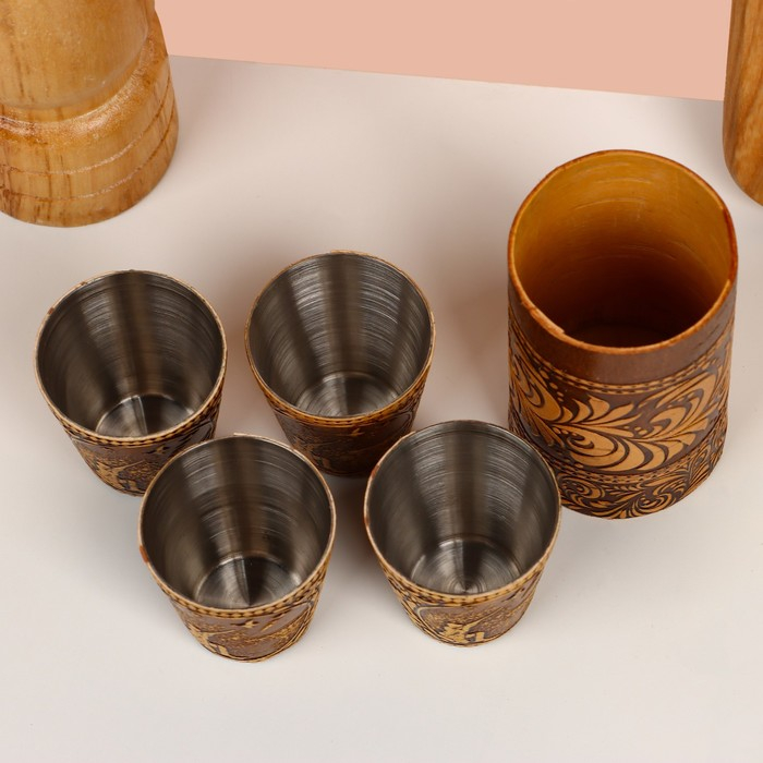 Набор стопок «Охотник», 4 шт, в тубусе, 4,5×4,5×9 см, береста Набор стопок «Охотник», 4 шт, в тубусе, 4,5×4,5×9 см, береста