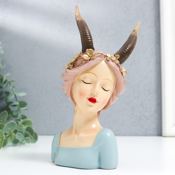 Сувенир полистоун Сувенир полистоун "Девушка с рогами и цветочным венком в волосах" 18х10х7,2 см