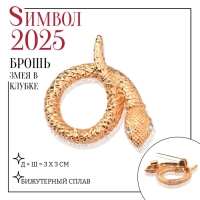 Новый год! Символ года 2025! Брошь «Змея» в клубке, цвет жёлтый в золоте