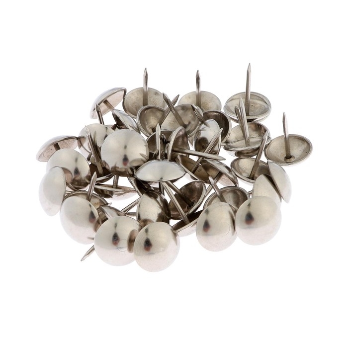 Гвозди ТУНДРА, декоративные, обивочные, 19х22 мм, хром, фасовка 50 шт Гвозди ТУНДРА, декоративные, обивочные, 19х22 мм, хром, фасовка 50 шт