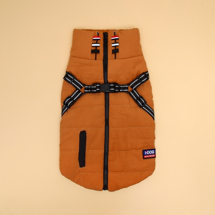 Куртка для собак со шлейкой, размер L (ДС 35, ОГ 45, ОШ 35 см), горчичная