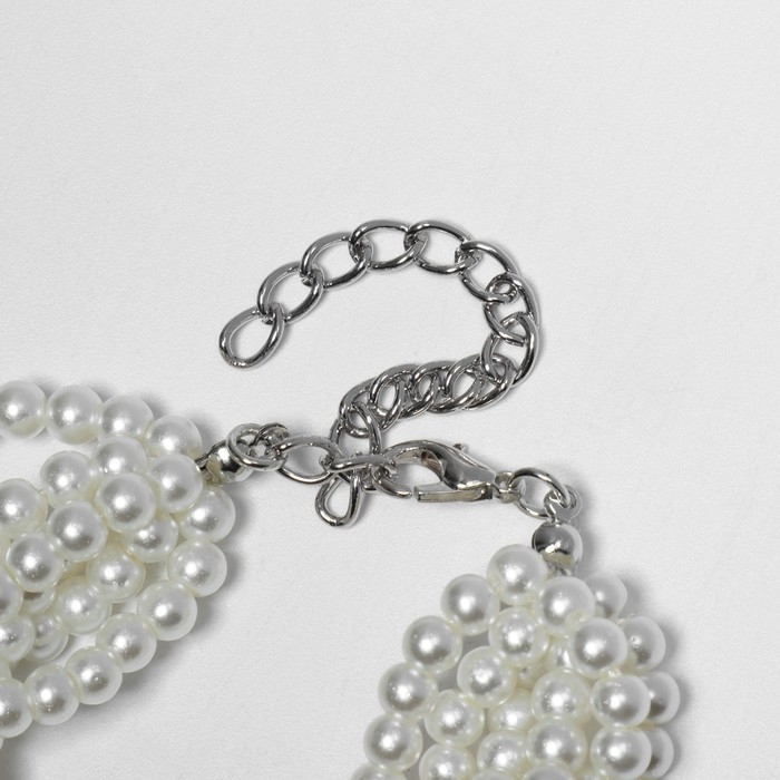 Браслет жемчуг «Жгут», 6 нитей, бусины №4, цвет молочный в серебре Браслет жемчуг «Жгут», 6 нитей, бусины №4, цвет молочный в серебре