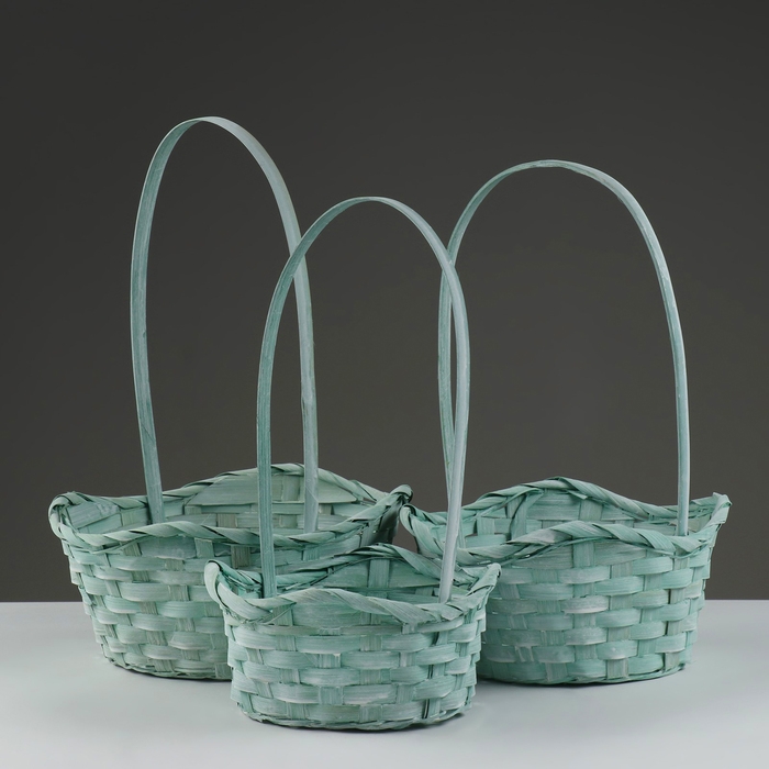 Набор корзин, 19х7,5х9,5/31 см, 22х9х11/34 см, 24х9х11,5/35 см, 3 шт, зелёные, бамбук Набор корзин, 19х7,5х9,5/31 см, 22х9х11/34 см, 24х9х11,5/35 см, 3 шт, зелёные, бамбук