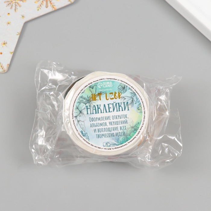 Наклейка бумага Наклейка бумага "Мишка и олень новогодние" d=2,5 см 252 шт в рулоне