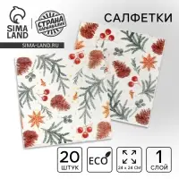 Салфетки бумажные &laquo;С Новым годом: шишки&raquo;, однослойные, 24&times;24 см, 20 шт.