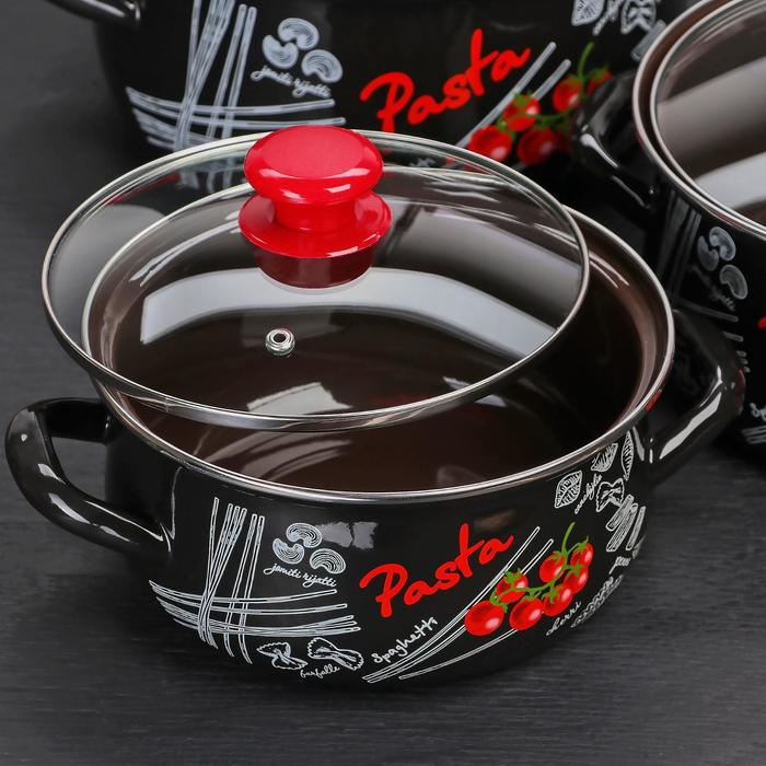 Набор эмалированных кастрюль «Болоньезе», 3 предмета: 2 л, 3 л, 4 л, d=20,5 см, 23 см, 26 см, индукция Набор эмалированных кастрюль «Болоньезе», 3 предмета: 2 л, 3 л, 4 л, d=20,5 см, 23 см, 26 см, индукция