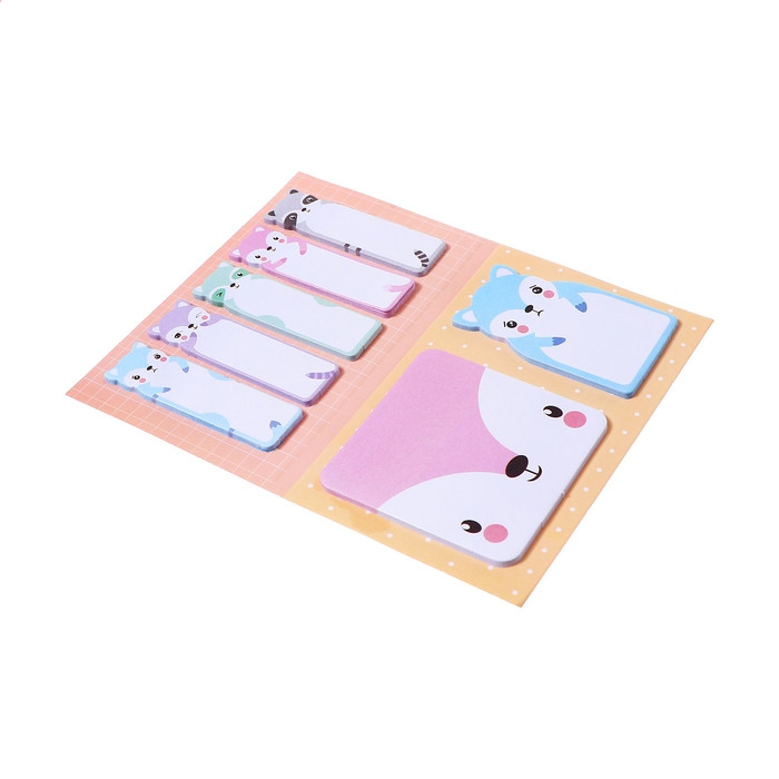 Набор закладок фигурных из бумаги, 20л*7 цветов, 57*17мм, 60*60 мм, 57*36мм, Енотики Набор закладок фигурных из бумаги, 20л*7 цветов, 57*17мм, 60*60 мм, 57*36мм, Енотики