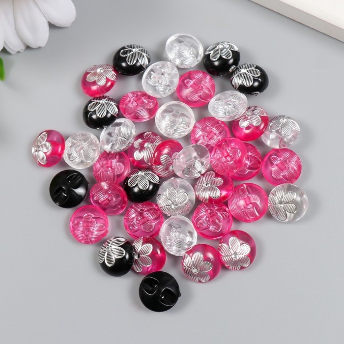 Пуговицы пластик на полуножке Пуговицы пластик на полуножке "Серебряный цветок" цветная МИКС набор 40 шт 1,2х1,2 см