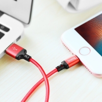 Кабель Hoco X14, Lightning - USB, 2.4 А, 1 м, быстрая зарядка, оплётка нейлон, красный