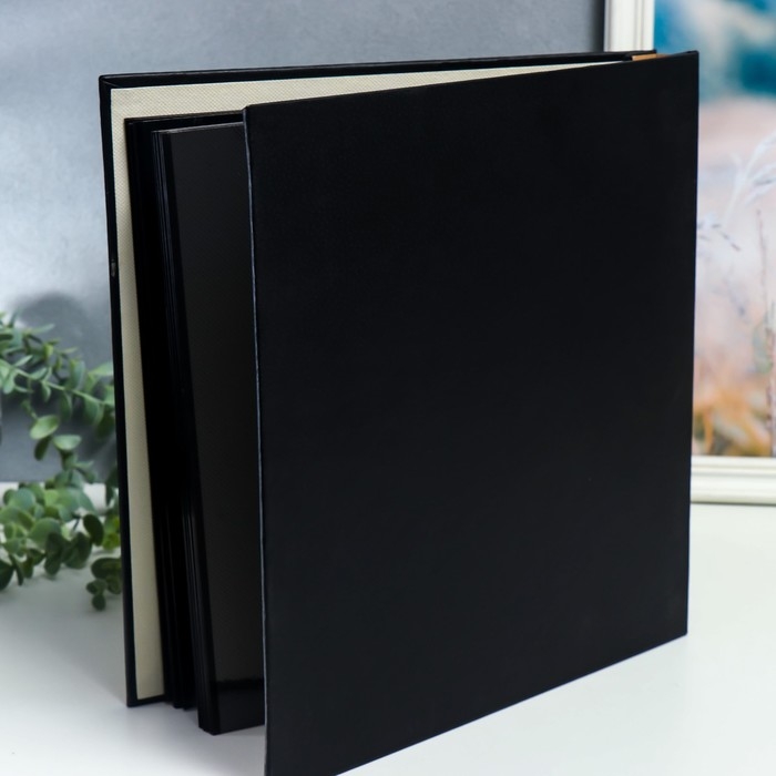 Фотоальбом магнитный 20 листов Фотоальбом магнитный 20 листов "Золотые графичные цветы на чёрном" в коробке 34х4х33 см