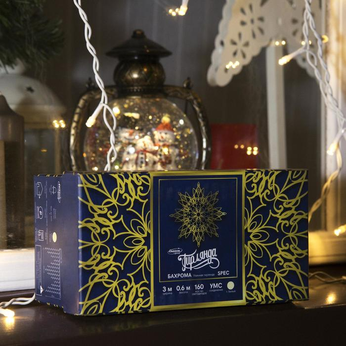 Гирлянда «Бахрома» 3 × 0.6 м, IP44, УМС, белая нить, 160 LED, свечение тёплое белое, 220 В Гирлянда «Бахрома» 3 × 0.6 м, IP44, УМС, белая нить, 160 LED, свечение тёплое белое, 220 В