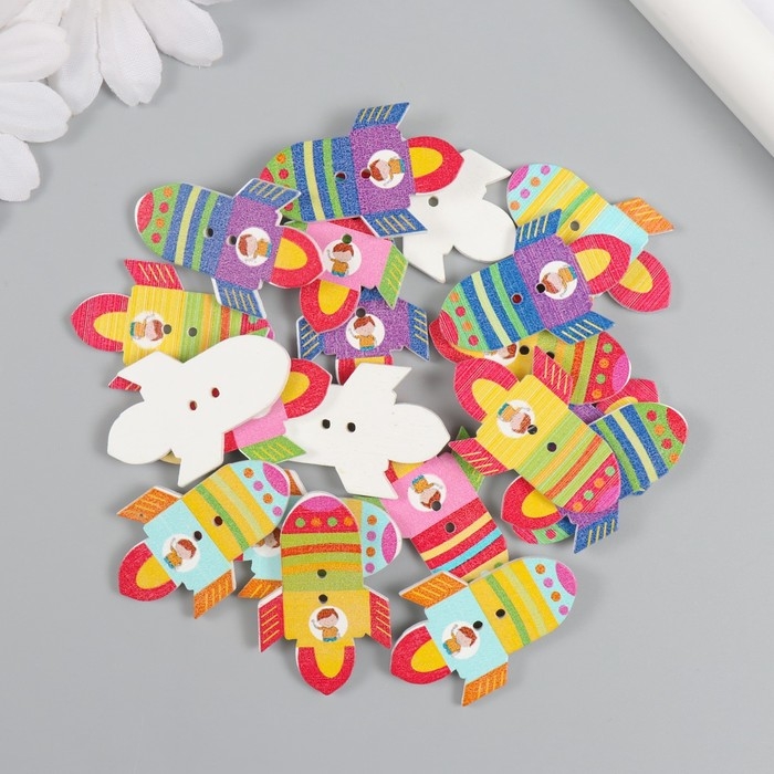 Пуговицы дерево для творчества 2 прокола Пуговицы дерево для творчества 2 прокола "Ракета" набор 20 шт 2,3х3,6 см