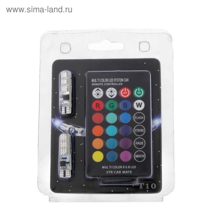 Автолампа светодиодная T10 W5W, 12 В, мульти свечение, пульт, набор 2 шт Автолампа светодиодная T10 W5W, 12 В, мульти свечение, пульт, набор 2 шт