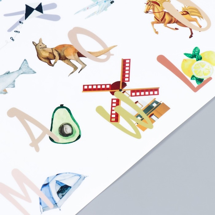 Наклейка пластик интерьерная цветная Наклейка пластик интерьерная цветная "Английский алфавит в картинках" 30х60 см