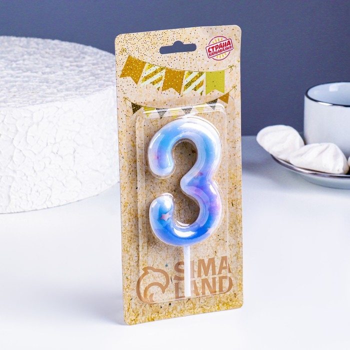 Свеча в торт на шпажке  Свеча в торт на шпажке "Звездопад", цифра 3, 9 см, ГИГАНТ