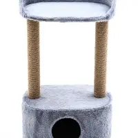 Домик для кошек с когтеточкой, овальной полкой, джут, 51×31×87 см, серый