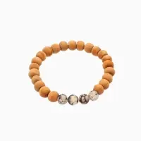 Браслет из сандалового дерева с агатом, длина 18 см, цв. чёрный