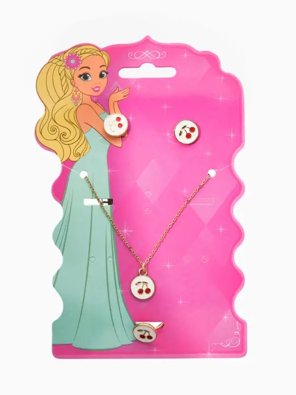 Набор детский &laquo;Выбражулька. Вишня&raquo;, 3 предмета: кулон, кольцо, серьги, белый, красный в золоте