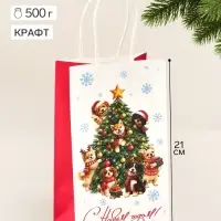 Пакет подарочный крафтовый &laquo;С Новым годом&raquo;, 12&times;9&times;21 см