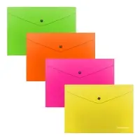 Папка-конверт на кнопке А5+ (239&times;189 мм), 180 мкм, ErichKrause Glossy Neon, глянцевая, полупрозрачная, микс