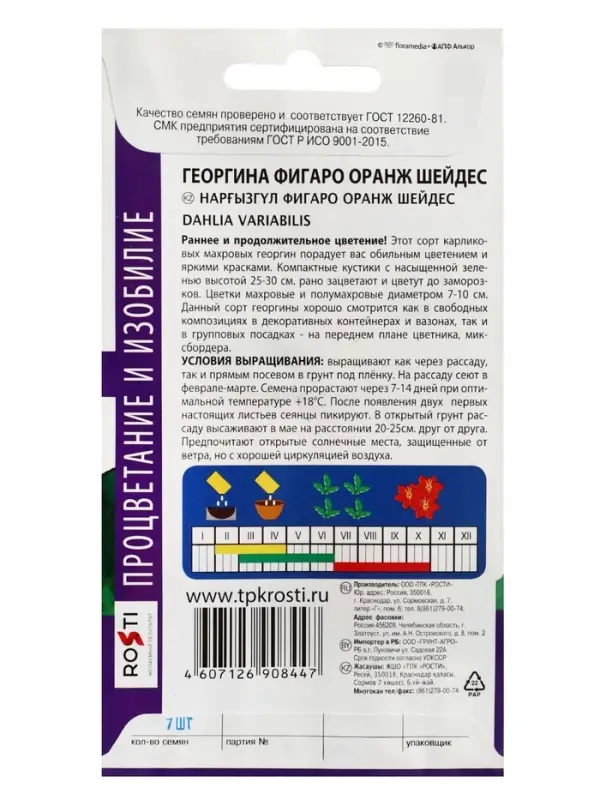 Семена цветов Георгина Фигаро Оранж Шейдес Агроуспех 7шт (400)