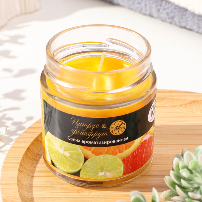 Свеча в банке ароматическая  Свеча в банке ароматическая "Цитрус и грейпфрут", 25 ч