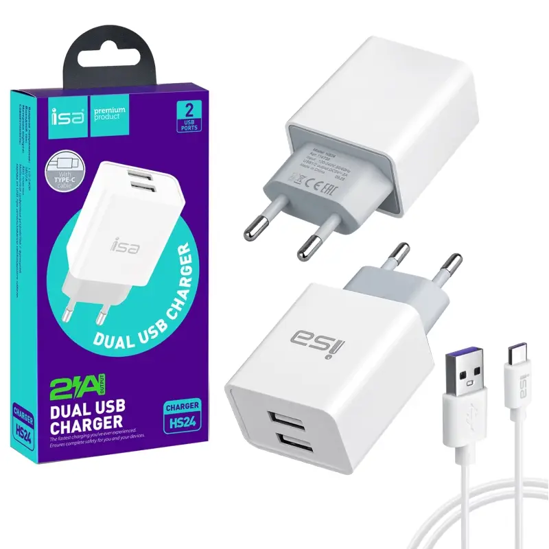 СЗУ HS24 USB на Type-C + 2 USB 2.4A ISA белое СЗУ HS24 USB на Type-C + 2 USB 2.4A ISA белое