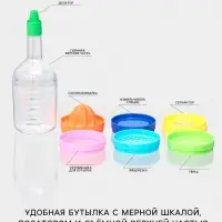 Набор кухонных принадлежностей Kitchen, бутылка-мерный стакан 380 мл, 7 насадок, 29&times;8.5 см, разноцветный