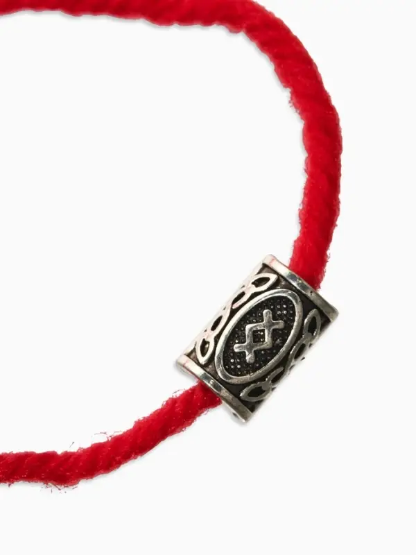Браслет-амулет на нити &laquo;Красная нить. Руна семья&raquo;, L=30 см, красный с чернёным серебром