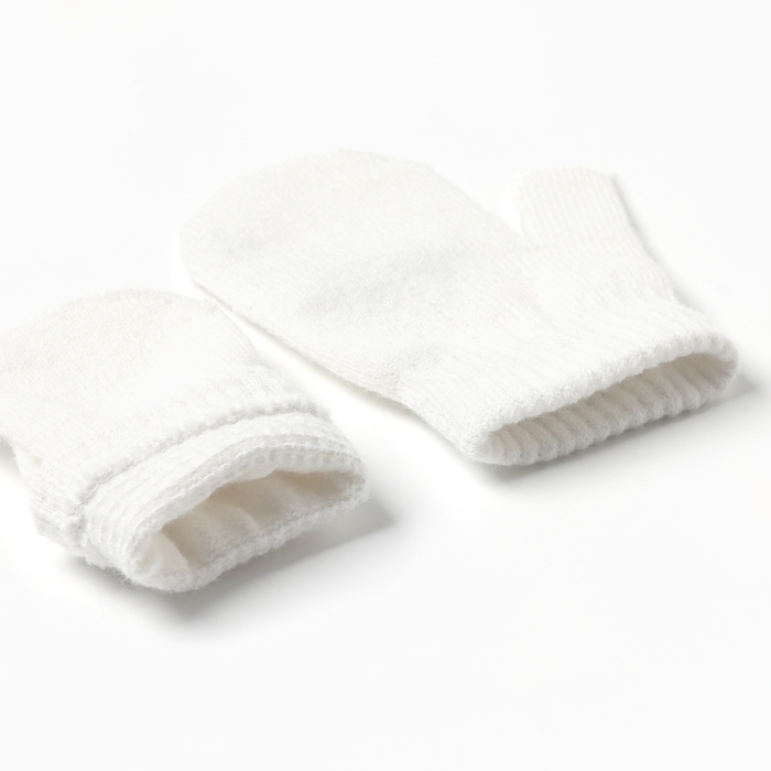 Комплект вязаный: шапка, шарф, варежки (1-3 года), молочный